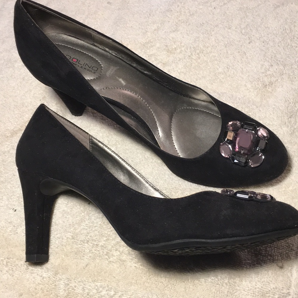 Suede Rhinestone embellished pumps